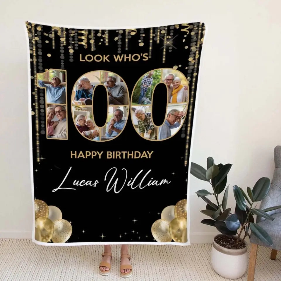 100 Years Old Happy Birthday - Custom Photo Fleece Blanket - Best Gift For Birthday Party Mom Dad Grandparents - For Birthday - Birthday Decoration - 304IHPTLBL446