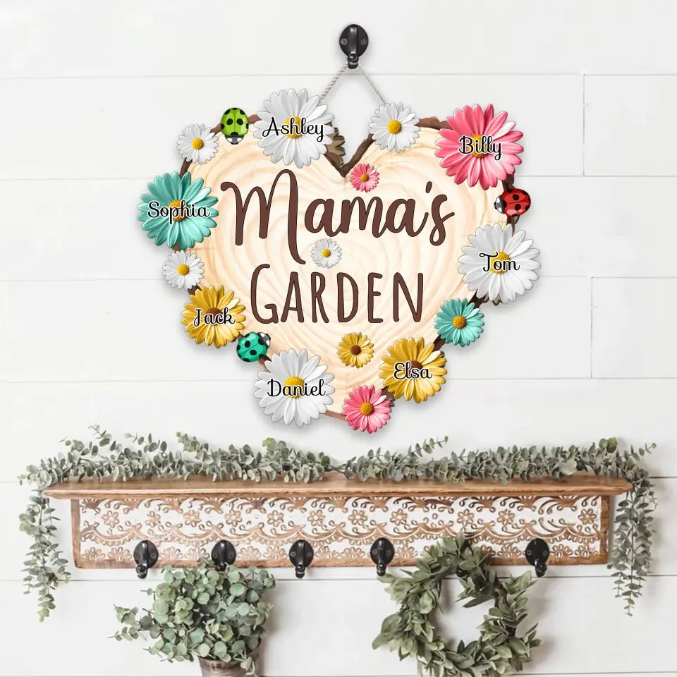 Mama's Garden's - Wood Grain And Flowers - Custom Wooden Sign - Gift for Gardening Lovers
