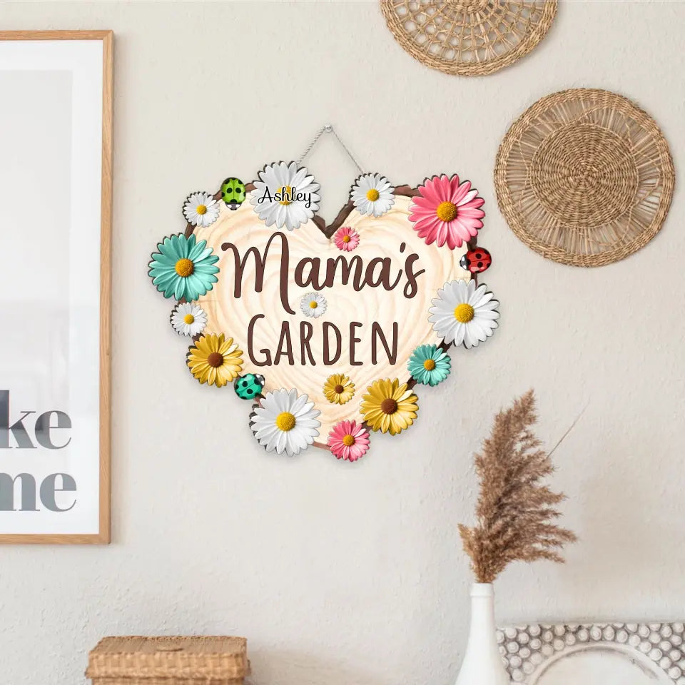 Mama's Garden's - Wood Grain And Flowers - Custom Wooden Sign - Gift for Gardening Lovers