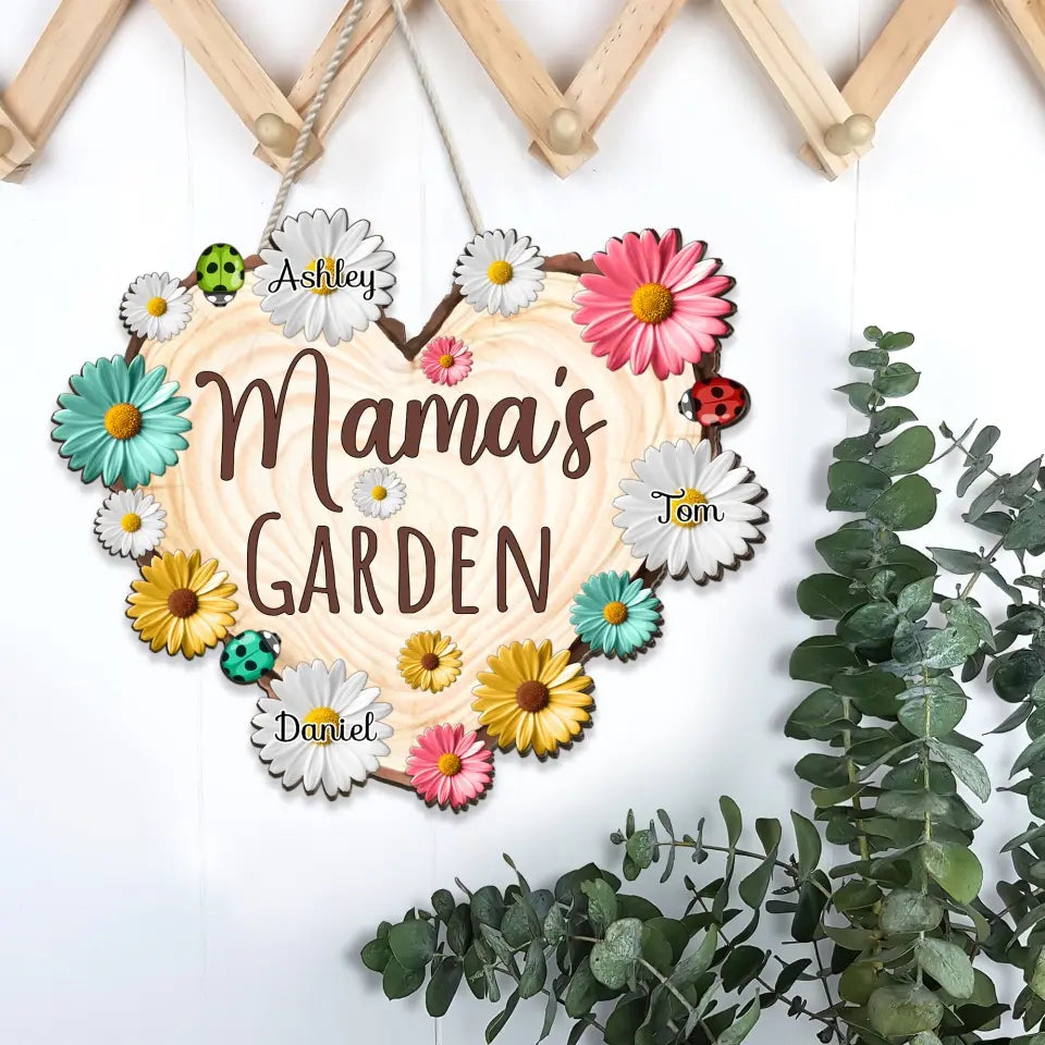 Mama's Garden's - Wood Grain And Flowers - Custom Wooden Sign - Gift for Gardening Lovers