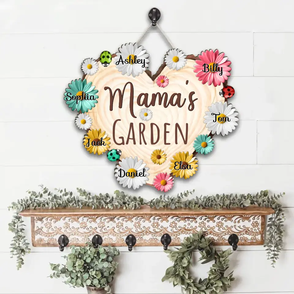 Mama's Garden's - Wood Grain And Flowers - Custom Wooden Sign - Gift for Gardening Lovers