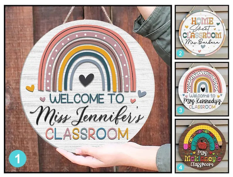 Welcome To Teacher&#39;s Classroom - Personalized Round Wooden Sign
