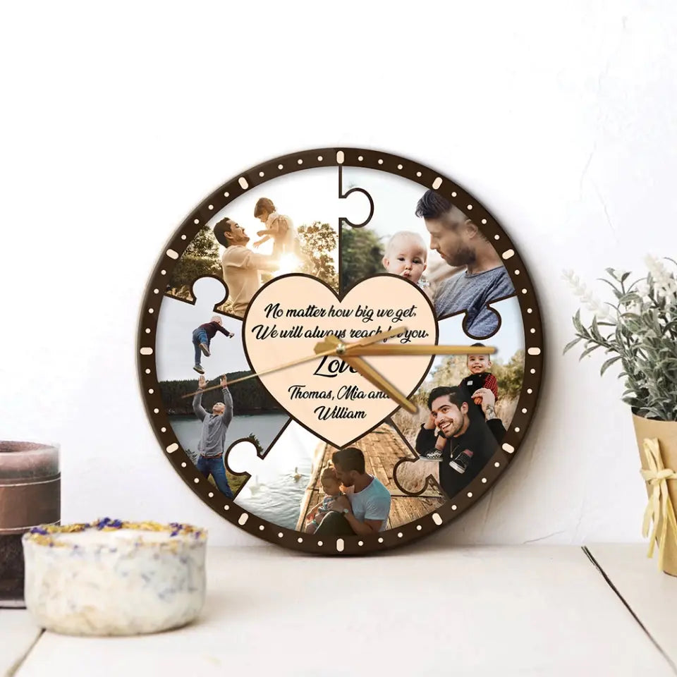 No Matter How Big We Get We Will Reach For You - Personalized Wooden Wall Clock - Best Gift For Mom On Mother's Day Birthday - 304IHPLNWC442