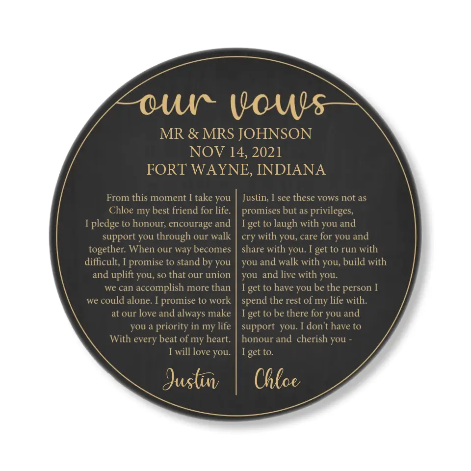 Our Vows From This Moment I Take You For Life Custom Wooden Sign Wedding Gift