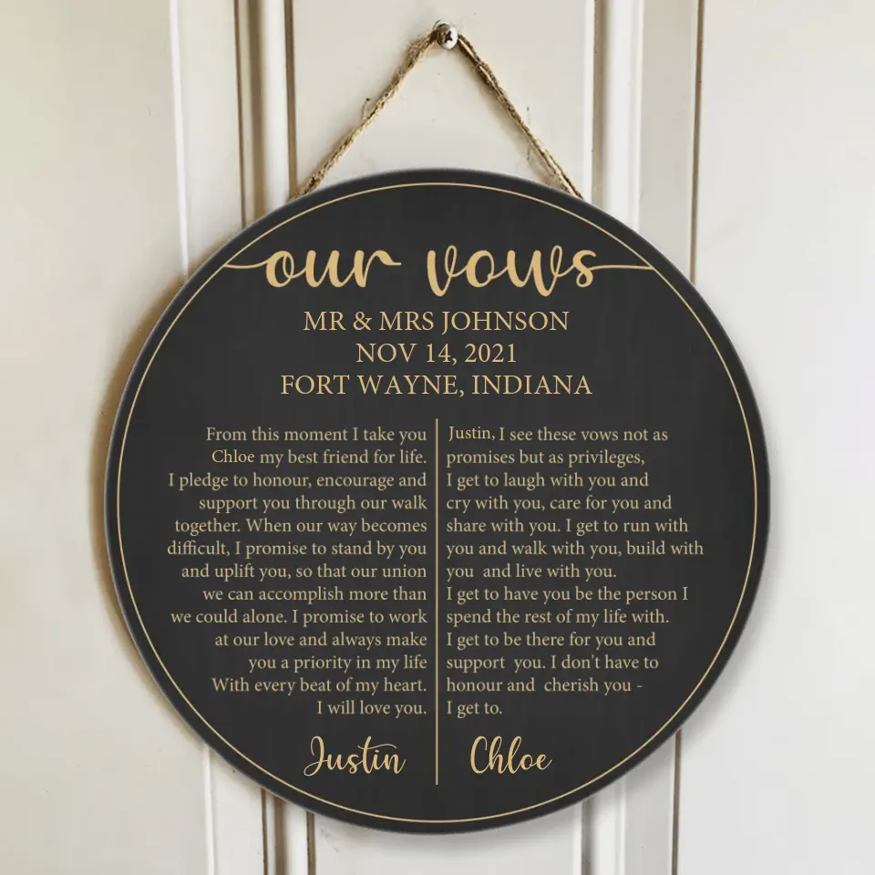 Couple Wooden Sign Our Vows From This Moment I Take You For Life Custom Wooden Sign Wedding Gift