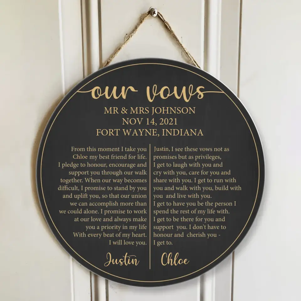 Couple Wooden Sign Our Vows From This Moment I Take You For Life Custom Wooden Sign Wedding Gift