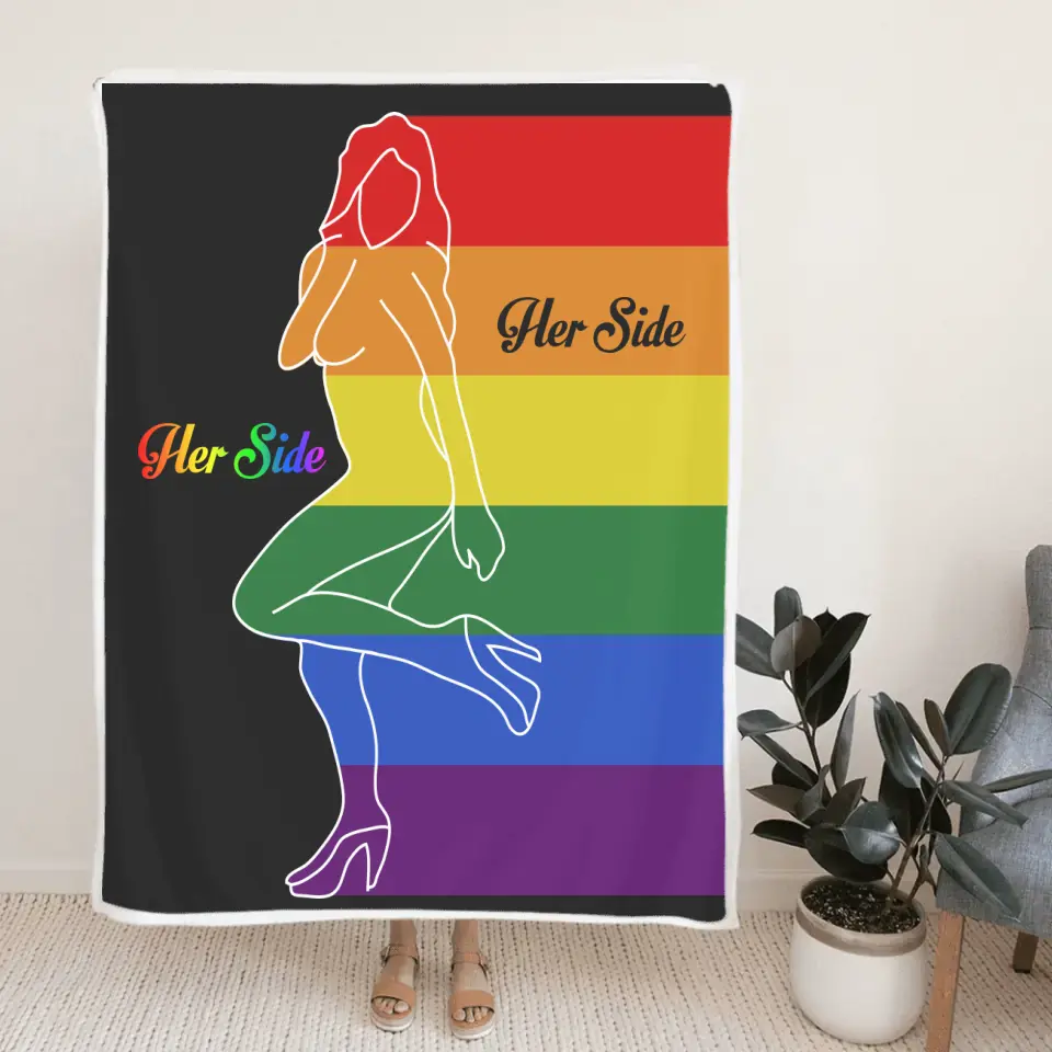 His Side, Her Side LGBT Pride - Personalized Fleece Blanket - Gift For LGBT Gay Lesbian Pride Bisexual Transgender Couples