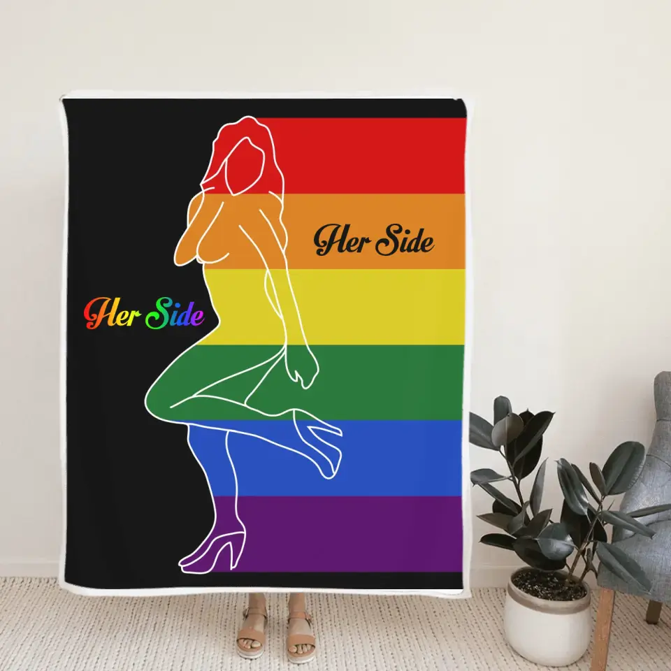 His Side, Her Side LGBT Pride - Personalized Fleece Blanket - Gift For LGBT Gay Lesbian Pride Bisexual Transgender Couples