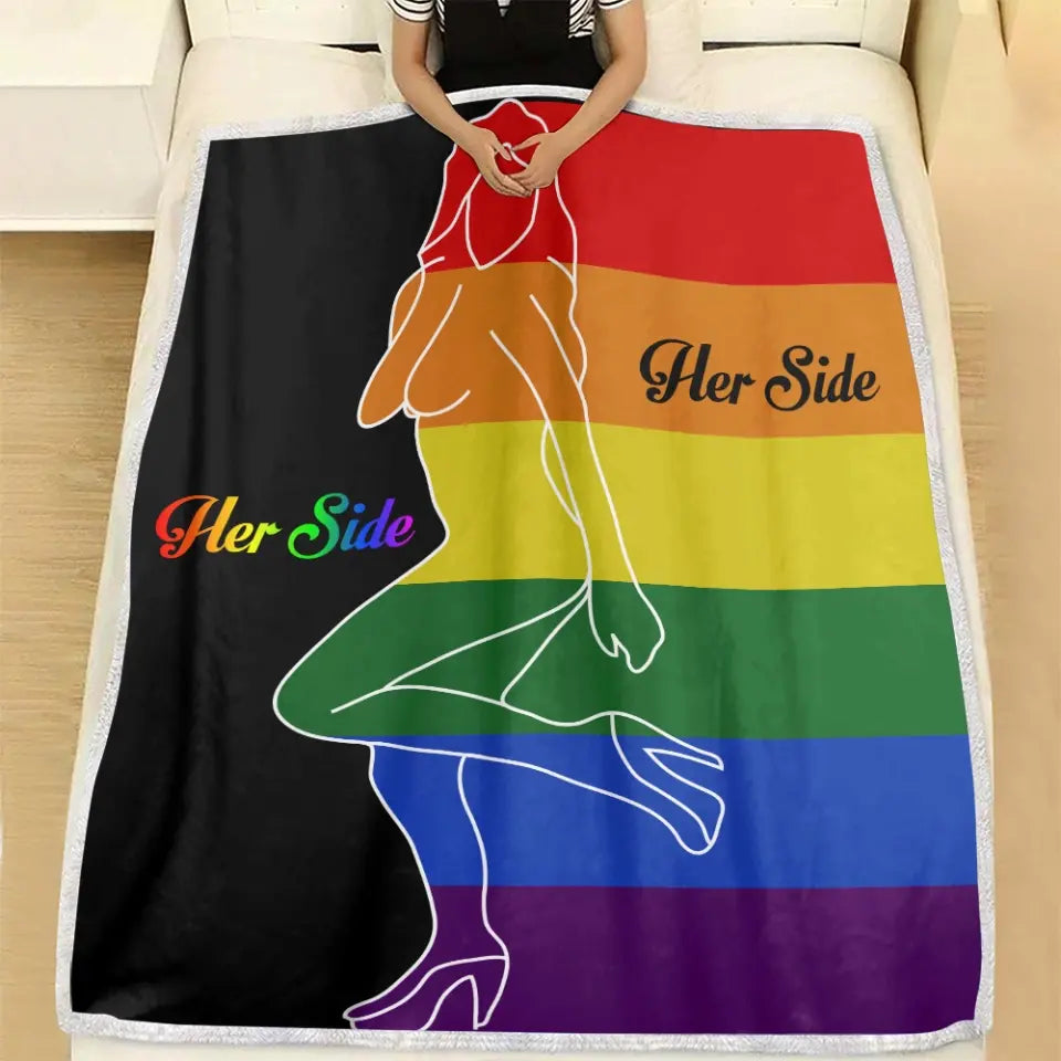 His Side, Her Side LGBT Pride - Personalized Fleece Blanket - Gift For LGBT Gay Lesbian Pride Bisexual Transgender Couples