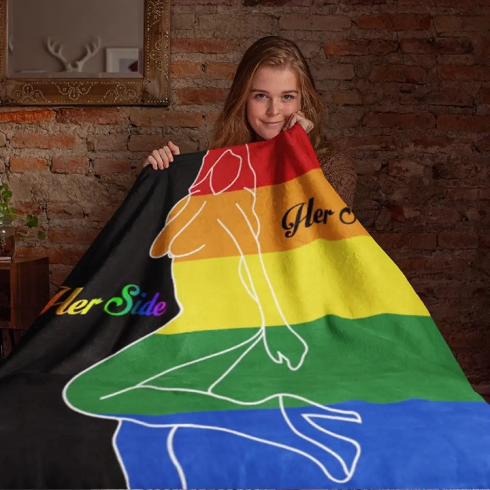 His Side, Her Side LGBT Pride - Personalized Fleece Blanket - Gift For LGBT Gay Lesbian Pride Bisexual Transgender Couples