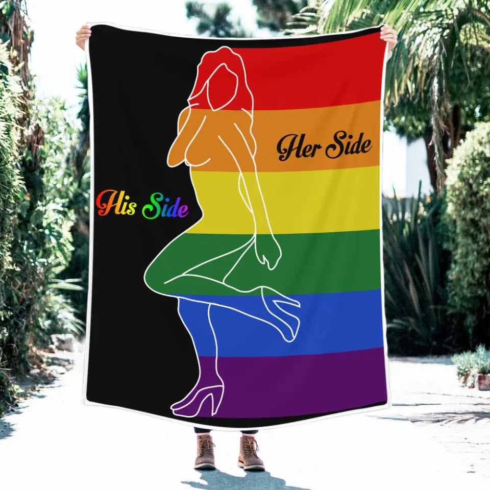 His Side, Her Side LGBT Pride - Personalized Fleece Blanket - Gift For LGBT Gay Lesbian Pride Bisexual Transgender Couples