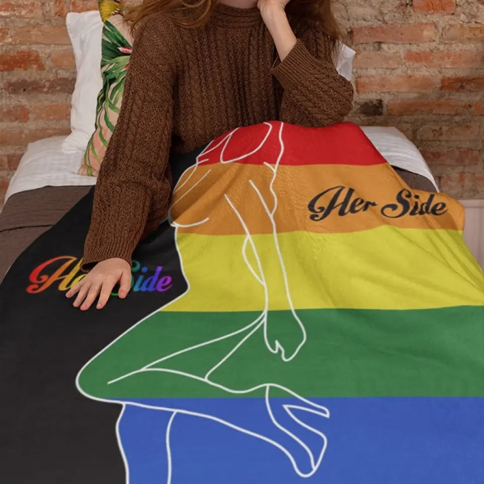 His Side, Her Side LGBT Pride - Personalized Fleece Blanket - Gift For LGBT Gay Lesbian Pride Bisexual Transgender Couples
