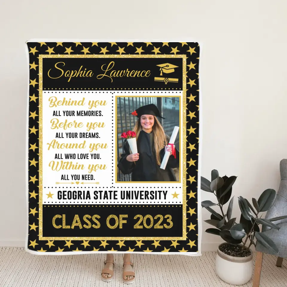 Behind You All Your Memories Before You All Your Dreams - Personalized Upload Photo Blanket - Best Graduation Gift For Friends For Him/Her Graduated Day - Anniversary Gift - 304IHPTLBL477