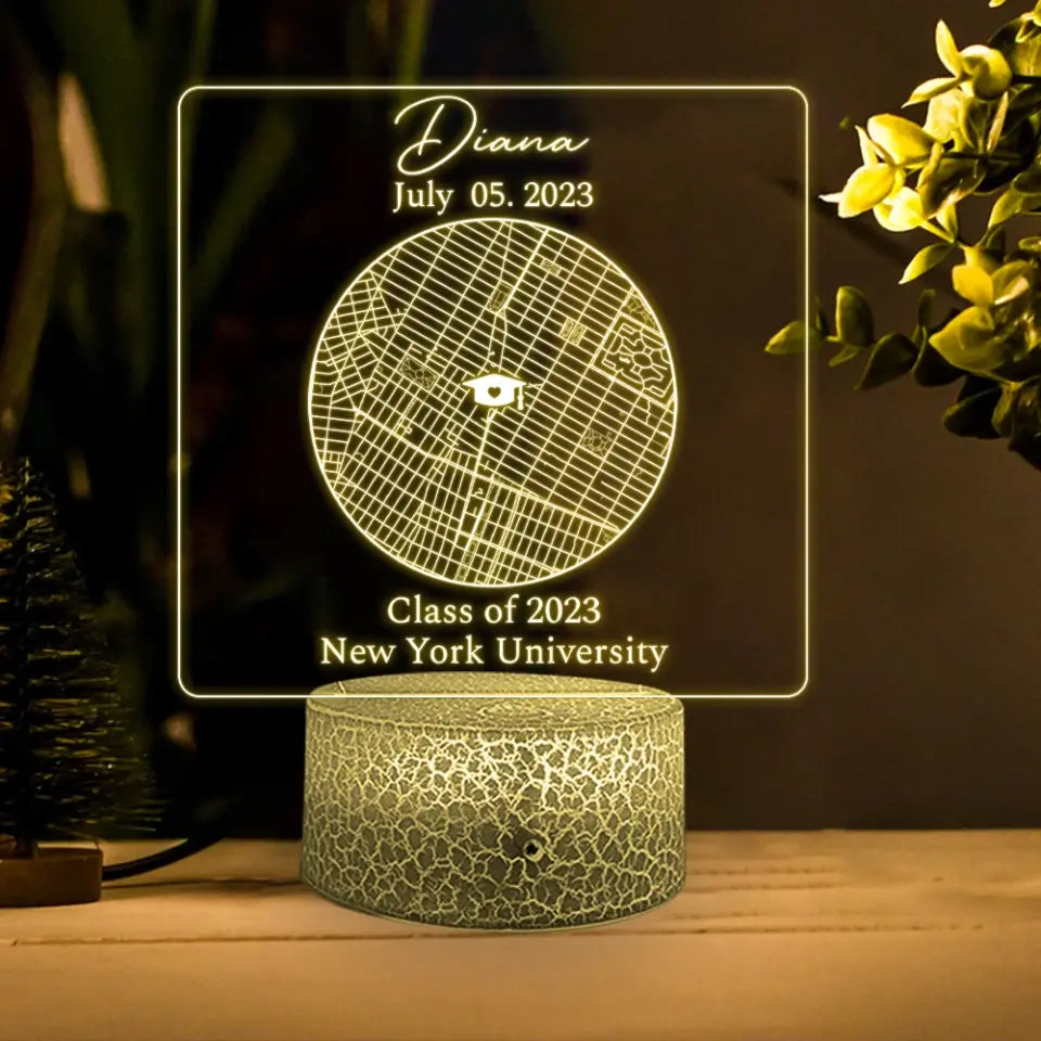 Custom Map 3D LED Light - Graduation Gift For Friends, For Him/Her, Son/Daughter