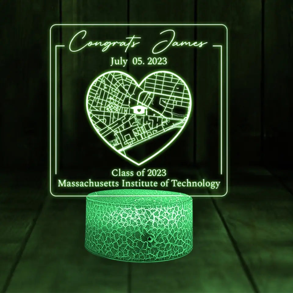 Custom Map 3D LED Light - Graduation Gift For Friends, For Him/Her, Son/Daughter