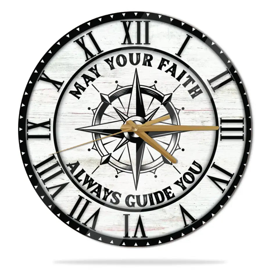 May Your Faith Always Guide You - Custom Wooden Color Background - Confirmed in Christ Gift - Wall Clock - Christian Gifts for Men Boys