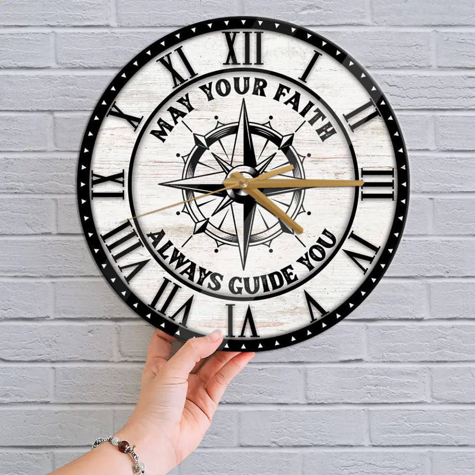 May Your Faith Always Guide You - Custom Wooden Color Background - Confirmed in Christ Gift - Wall Clock - Christian Gifts for Men Boys