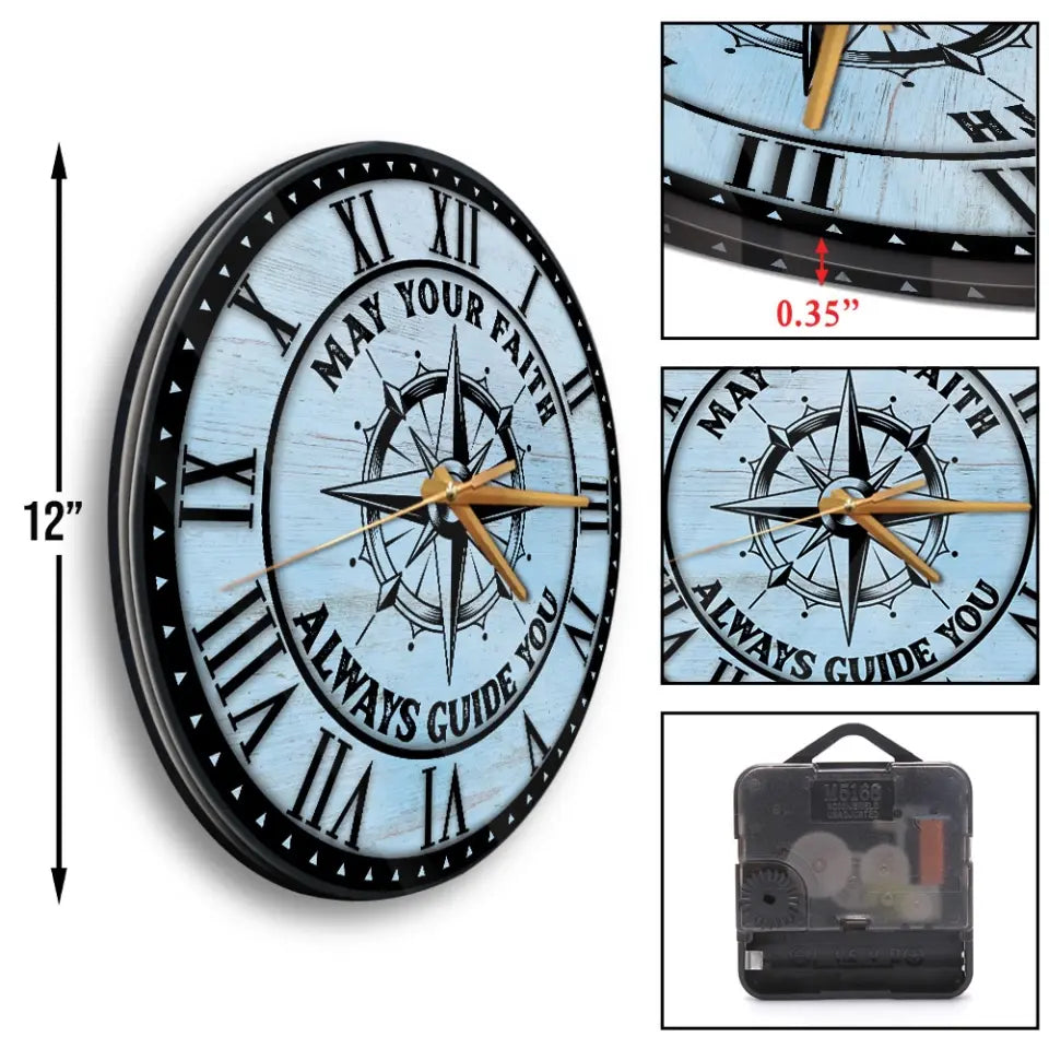 May Your Faith Always Guide You - Custom Wooden Color Background - Confirmed in Christ Gift - Wall Clock - Christian Gifts for Men Boys