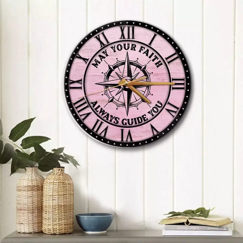 May Your Faith Always Guide You - Custom Wooden Color Background - Confirmed in Christ Gift - Wall Clock - Christian Gifts for Men Boys