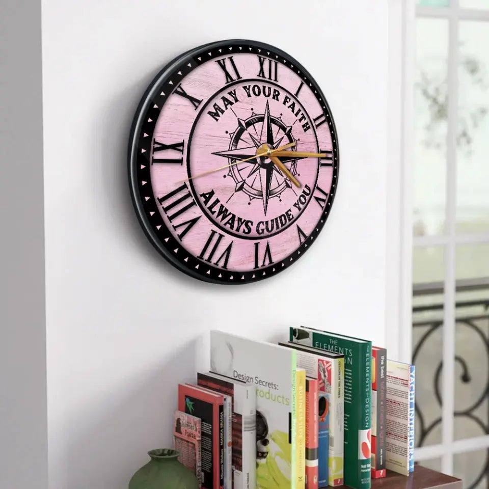 May Your Faith Always Guide You - Custom Wooden Color Background - Confirmed in Christ Gift - Wall Clock - Christian Gifts for Men Boys