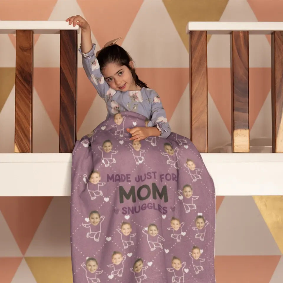 Made Just For Mom Snuggles - Custom Face's Photo Blanket - Best Gift For Mom For Mother On Mother's Day On Anniversary - Gift For Her - Home Decor -  304IHPLNBL454