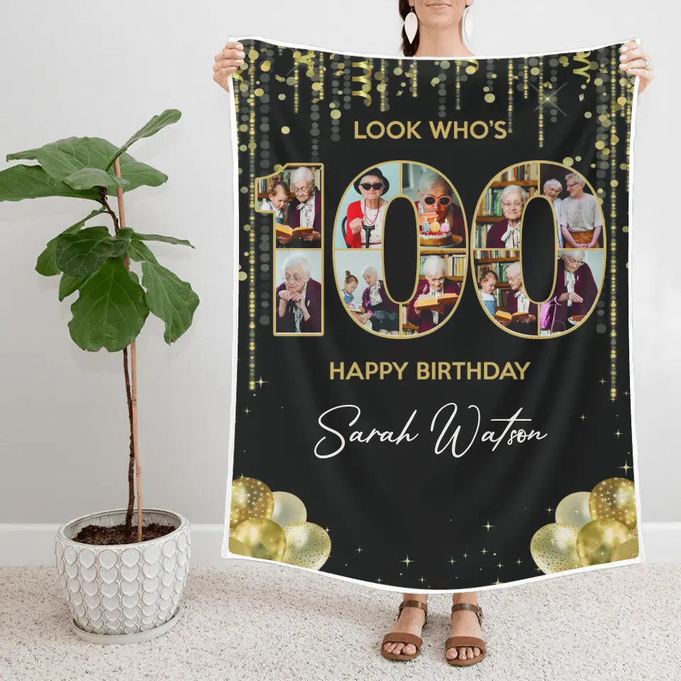 100 Years Old Happy Birthday - Custom Photo Fleece Blanket - Best Gift For Birthday Party Mom Dad Grandparents - For Birthday - Birthday Decoration - 304IHPTLBL446