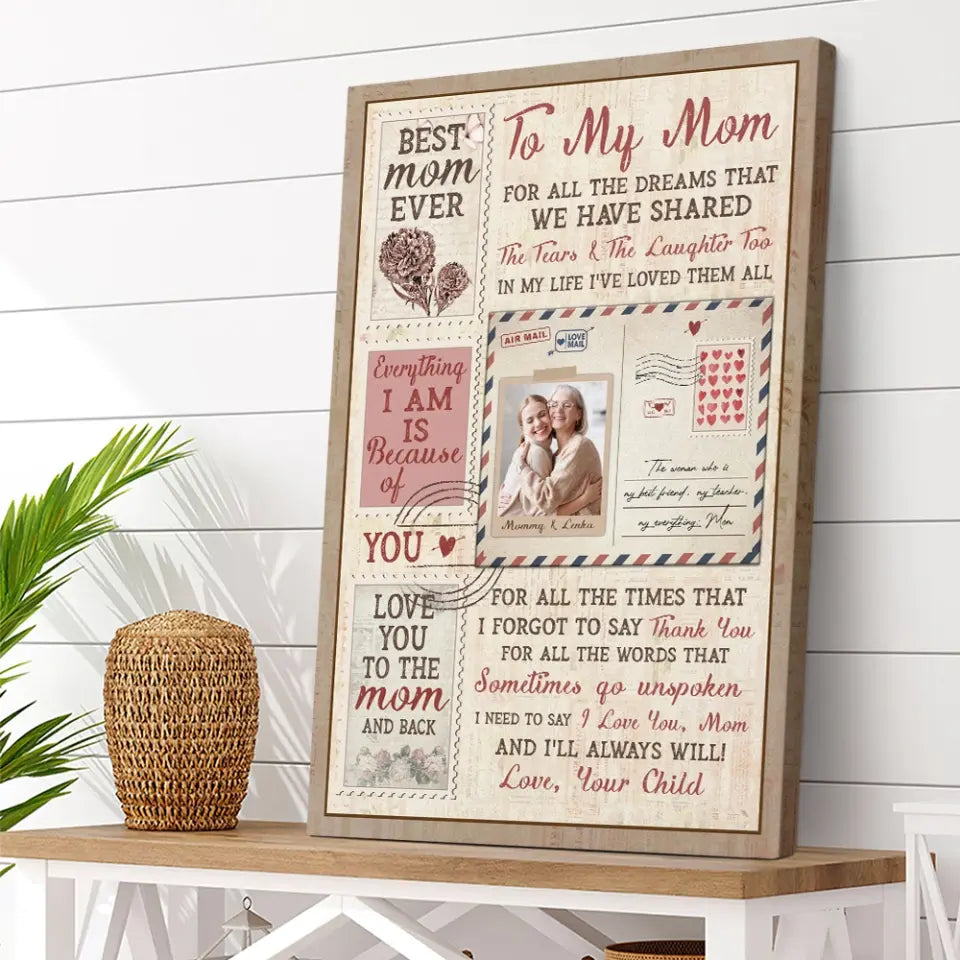 To My Mom For All The Dreams Letter Style - Custom Canvas Poster - Birthday Gift For Mom