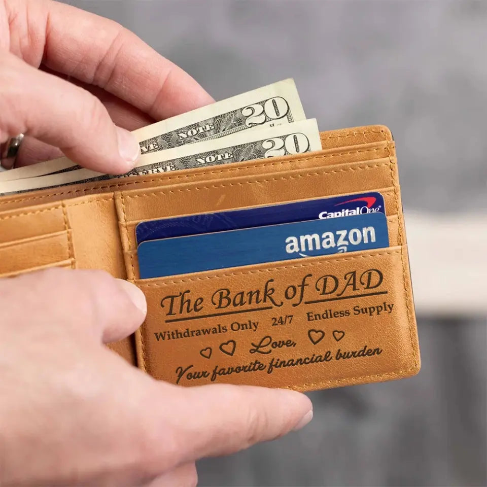 The Bank Of Dad - Personalized Engraved Wallet - Gift For Dad On Father's Day