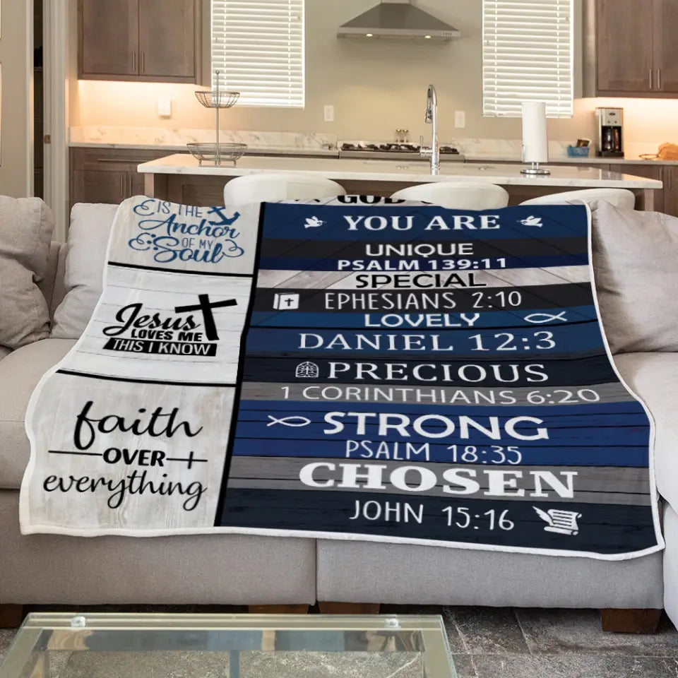 Christian Bible Verses - God Say You Are Unique Special Lovely Strong Chosen - Faith Over Everything - Blanket - Christian Gift for Beloved - Gift for Jesus Lovers - Confirmed in Christ Gifts - 305ICNLNBL597