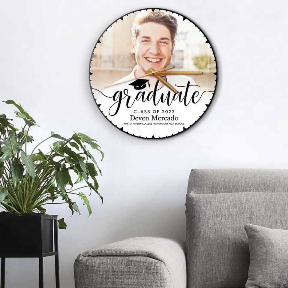 Graduate Class of 2025 - Upload Image Wooden Acrylic Wall Clock - Best Graduation Gift For Children Son Daughter | 305IHPBNWC581