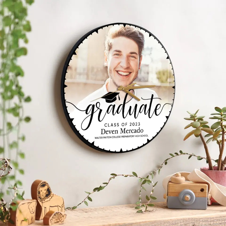 Graduate Class of 2025 - Upload Image Wooden Acrylic Wall Clock - Best Graduation Gift For Children Son Daughter | 305IHPBNWC581