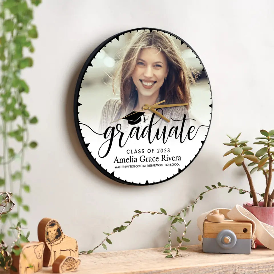 Graduate Class of 2024 - Upload Image Wooden Acrylic Wall Clock - Best Graduation Gift For Children Son Daughter | 305IHPBNWC581