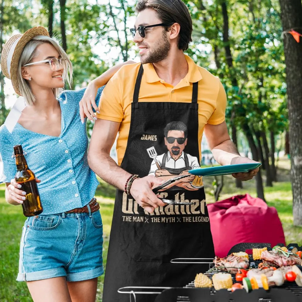 The Grillfather The Man The Myth The Legend - Personalized Apron - Best Gift For Dad Grandpa Husband Uncle