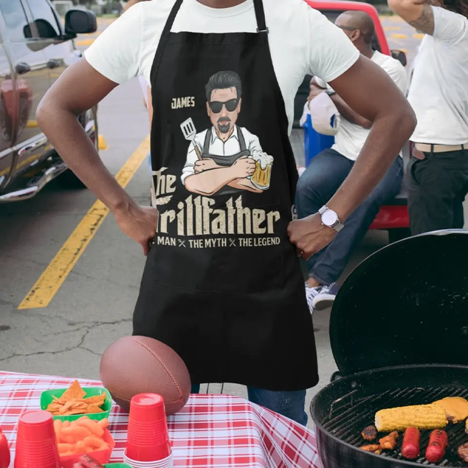The Grillfather The Man The Myth The Legend - Personalized Apron - Best Gift For Dad Grandpa Husband Uncle