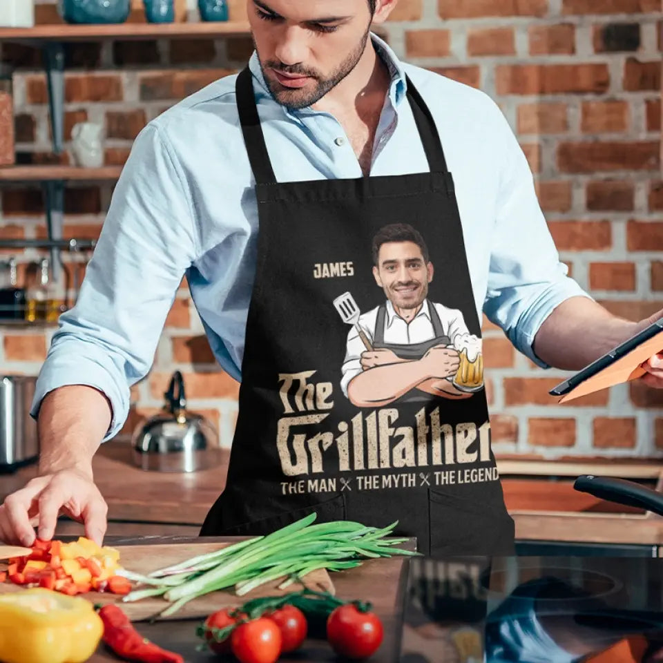 The Grillfather The Man The Myth The Legend - Personalized Apron - Best Gift For Dad Grandpa Husband Uncle