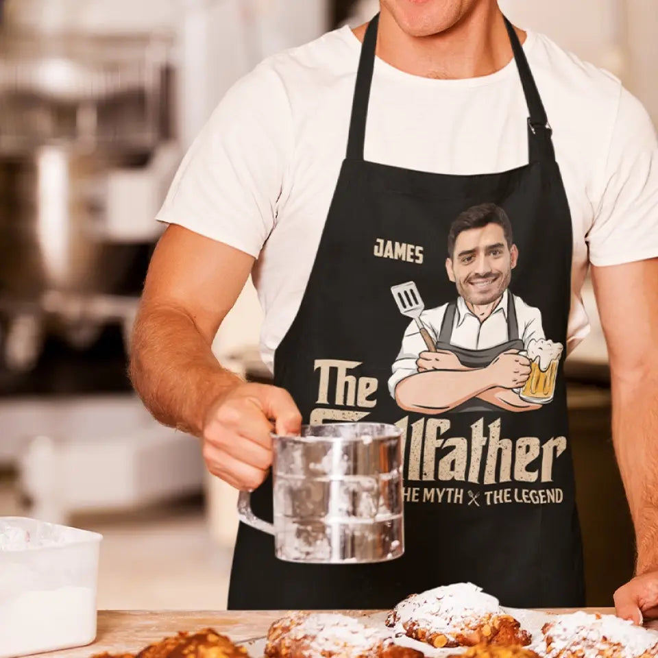 The Grillfather The Man The Myth The Legend - Personalized Apron - Best Gift For Dad Grandpa Husband Uncle