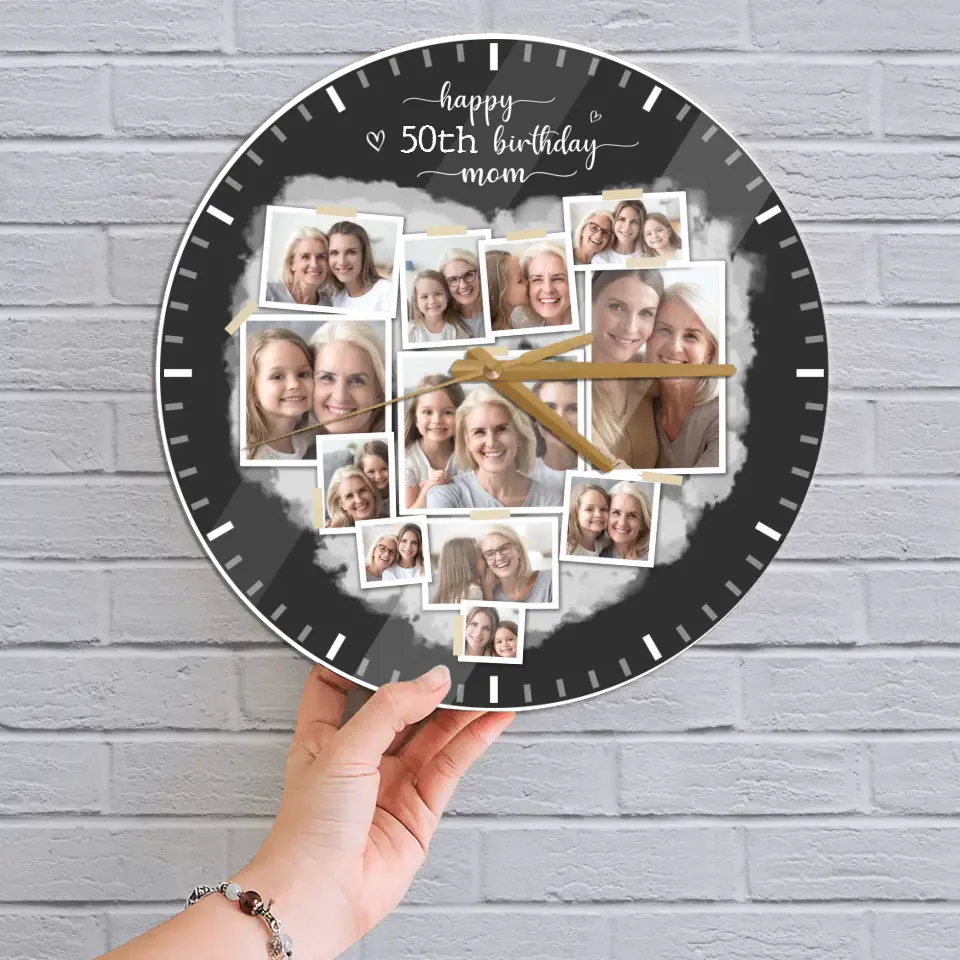 Happy 50th Birthday - Upload Photo Wall Clock - Best Birthday Gift For Mom/Dad For Him/Her - Best Wall Art Decor For Family On Anniversary - 303IHPNPWC357