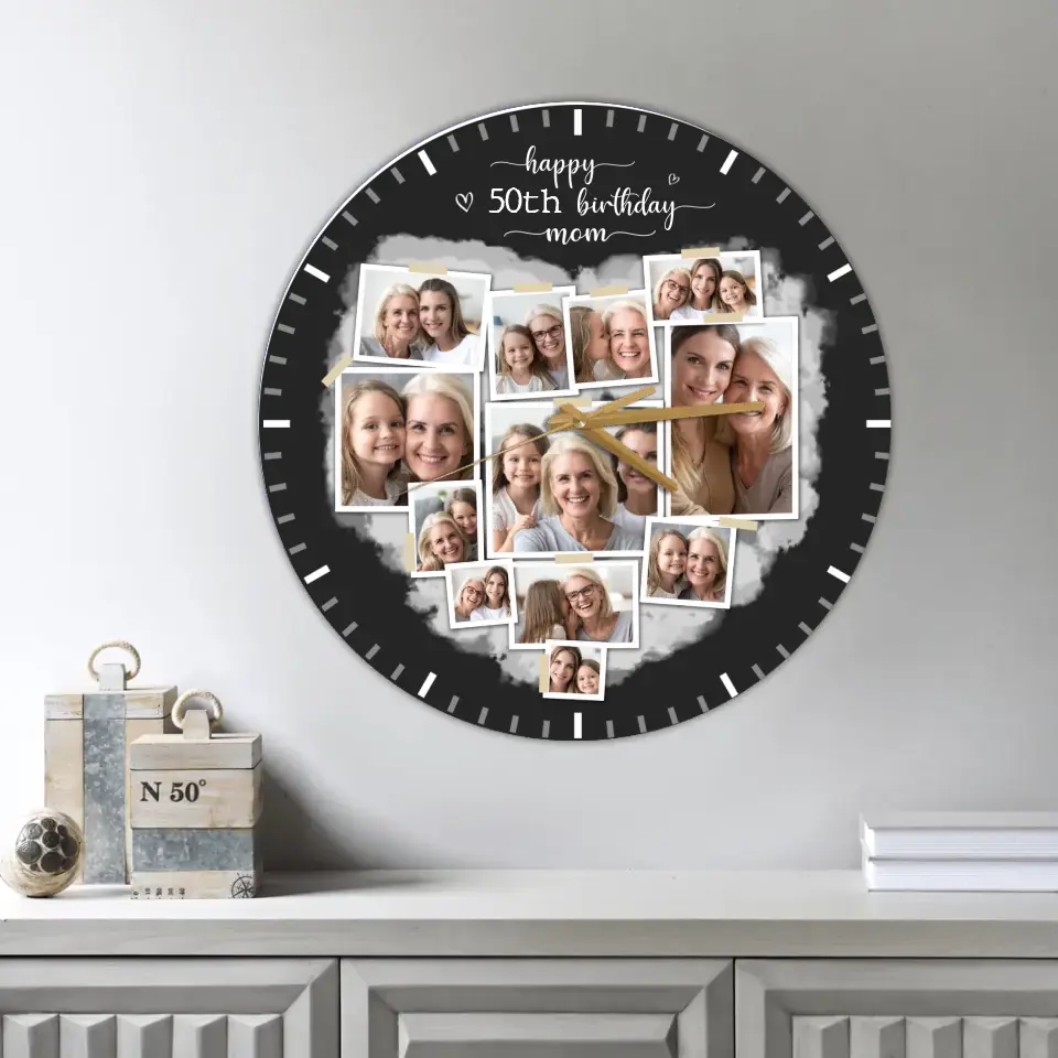 Happy 50th Birthday - Upload Photo Wall Clock - Best Birthday Gift For Mom/Dad For Him/Her - Best Wall Art Decor For Family On Anniversary - 303IHPNPWC357
