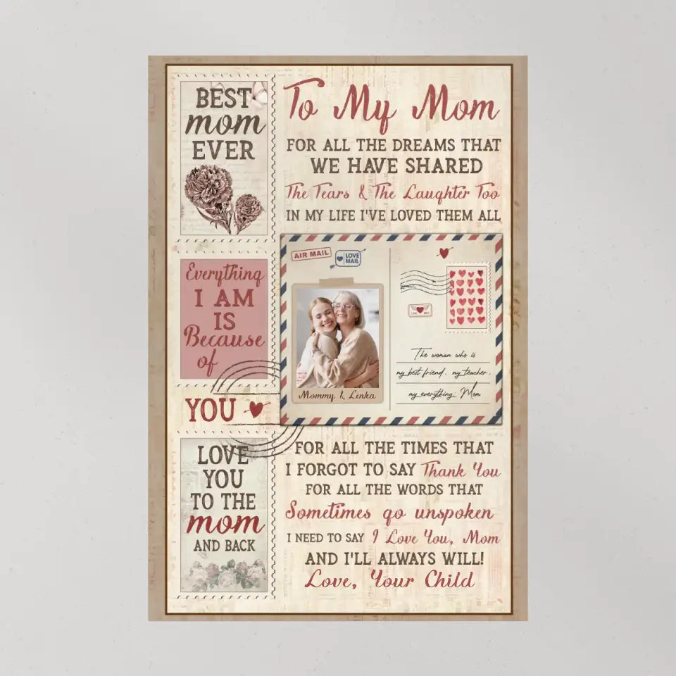 To My Mom For All The Dreams Letter Style - Custom Canvas Poster - Birthday Gift For Mom