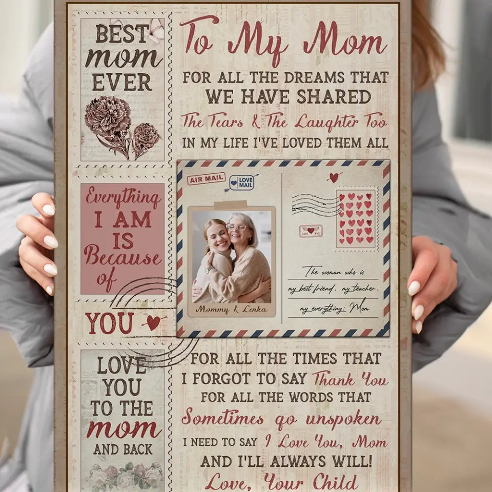 To My Mom For All The Dreams Letter Style - Custom Canvas Poster - Birthday Gift For Mom