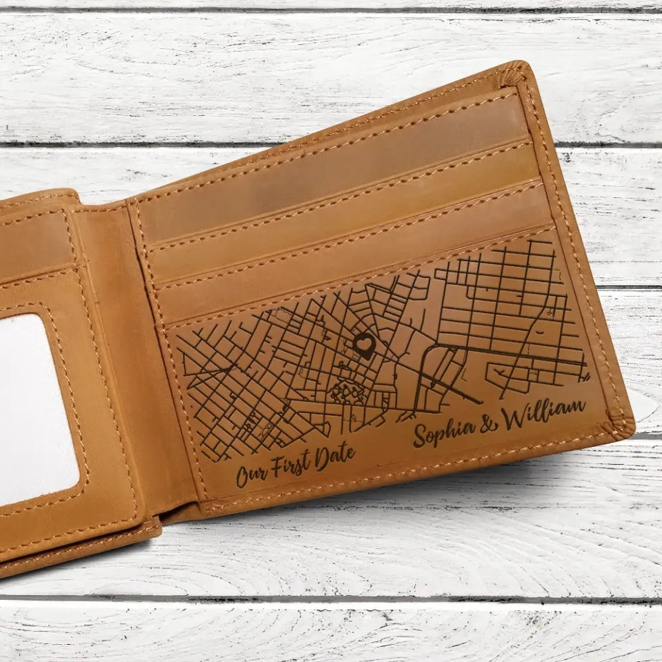Where We Met Personalized Map Wallet Couples Valentine's Gift