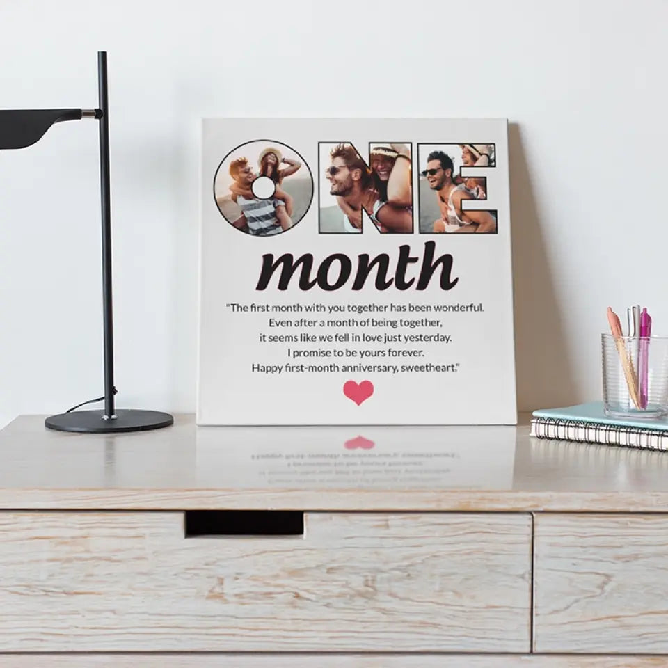 The First Month With You Together Has Been Wonderful - Personalized Canvas - 1 Month Anniversary Gift For Couple