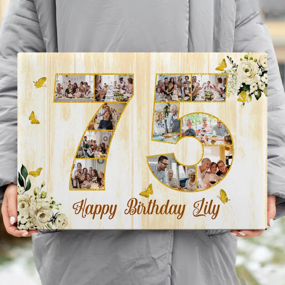 Happy Birthday 50 60 65 70 80 100 Custom Canvas Poster Birthday Gift For Parents Grandparents