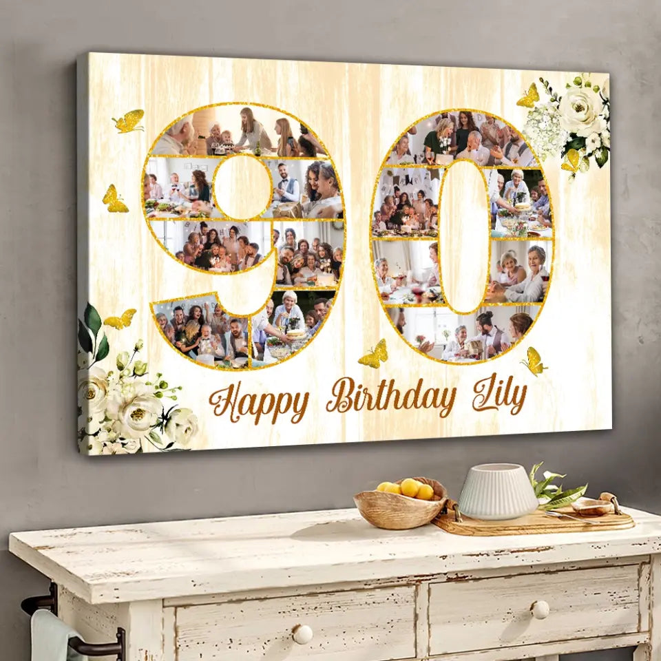 Happy Birthday 50 60 65 70 80 100 Custom Canvas Poster Birthday Gift For Parents Grandparents
