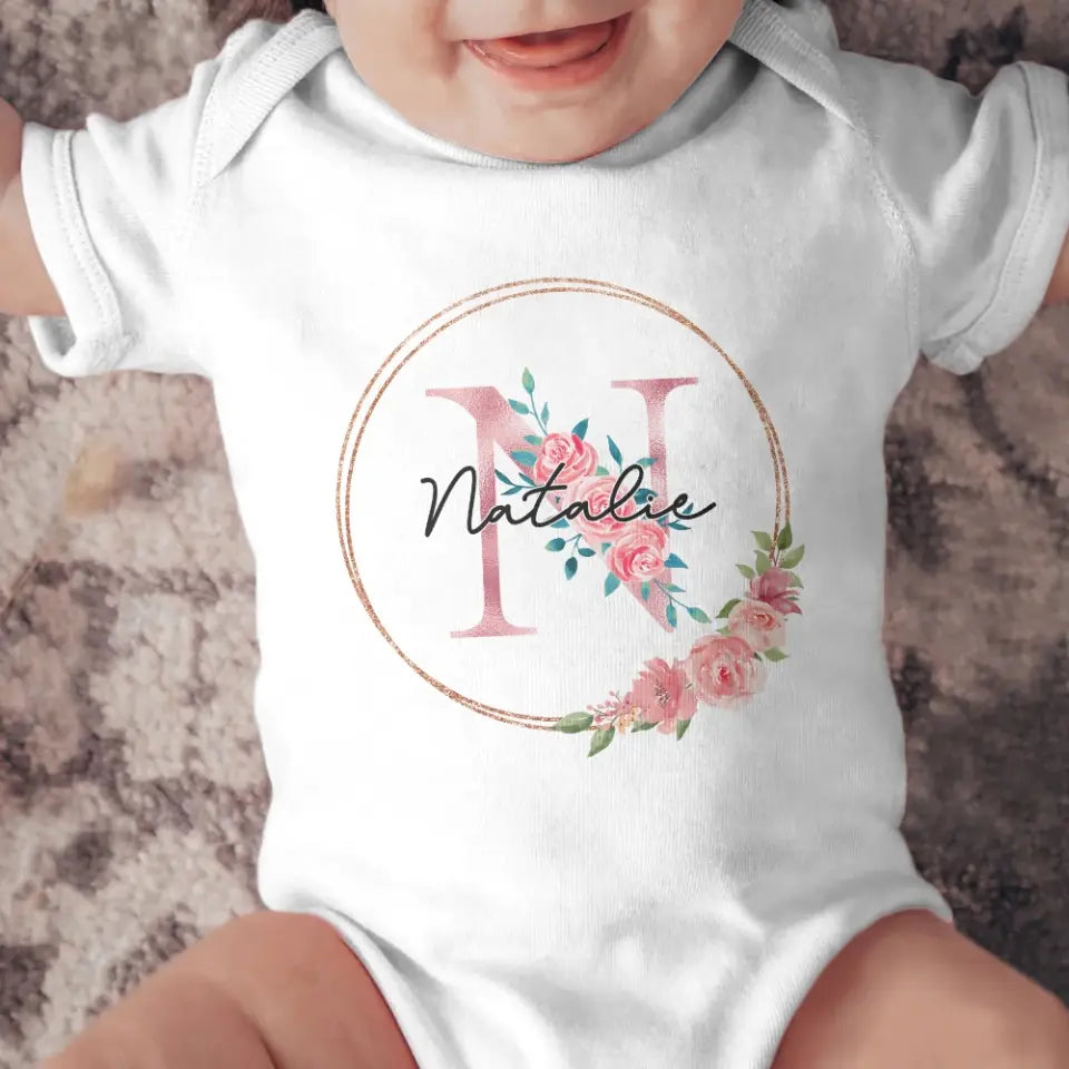 Flower Monogram Custom Babysuit Newborn Mother Gift