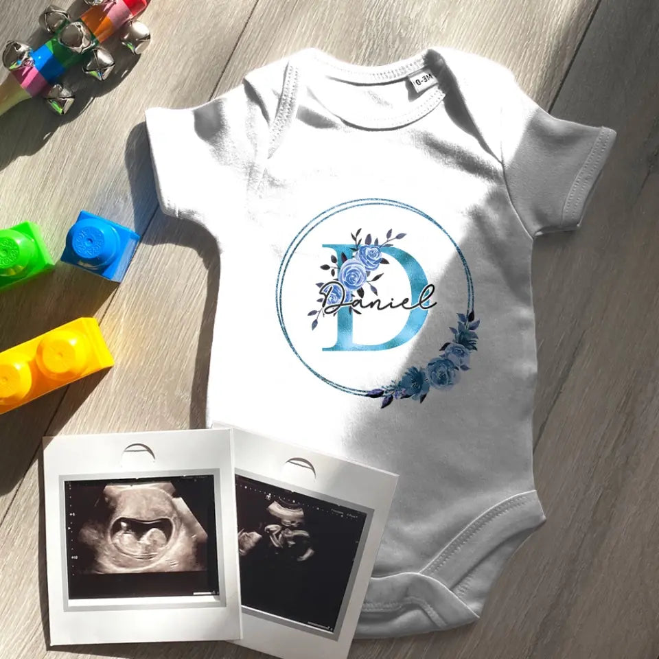 Flower Monogram Custom Babysuit Newborn Mother Gift