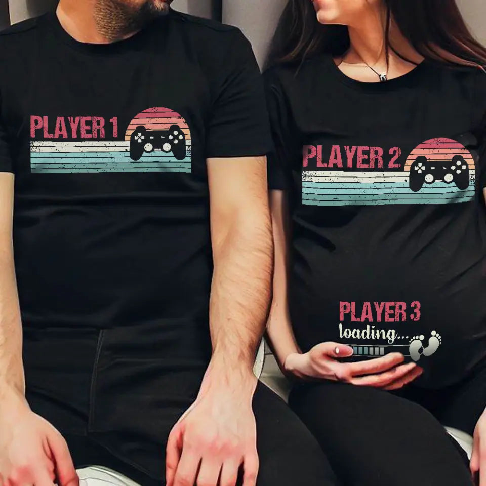 Pregnancy Announcement Personalized T-shirt Funny Player 1 Player 2 Player 3 Matching Outfit