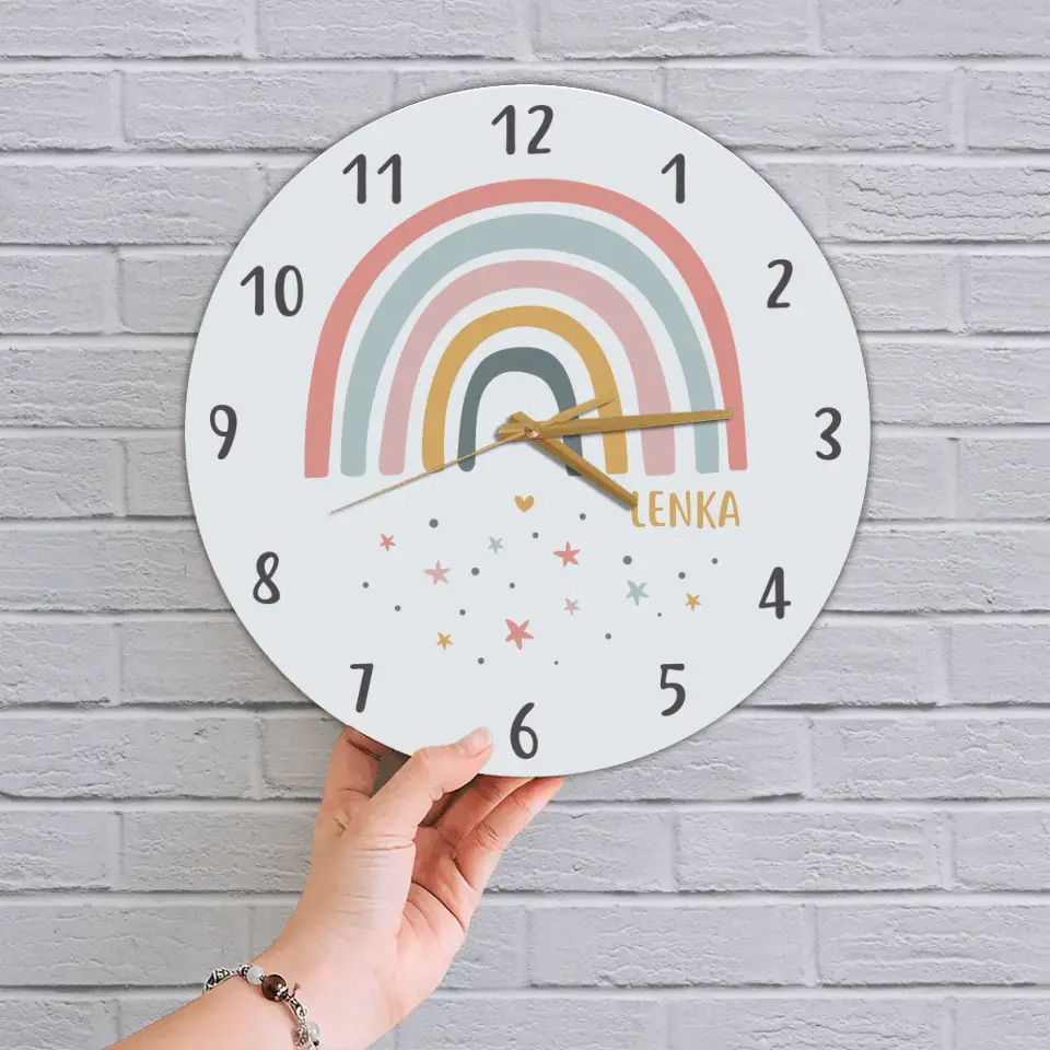 Cute Rainbow And Stars Custom Wall Clock Birthday Gift For Kids