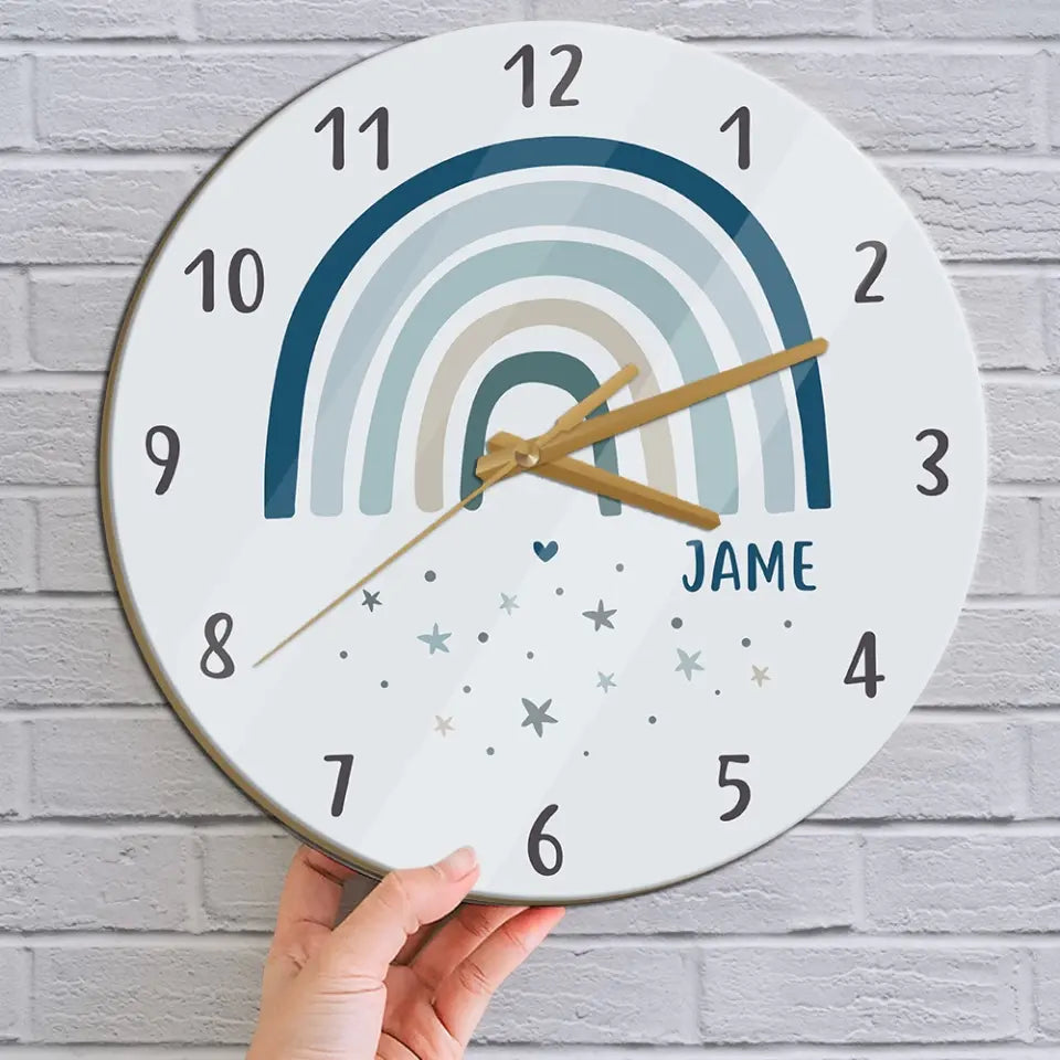 Cute Rainbow And Stars Custom Wall Clock Birthday Gift For Kids