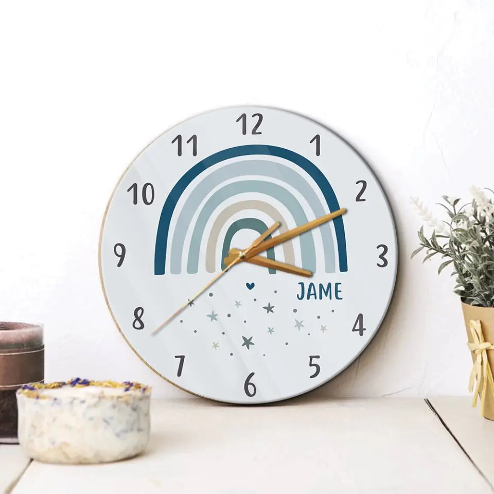 Cute Rainbow And Stars Custom Wall Clock Birthday Gift For Kids